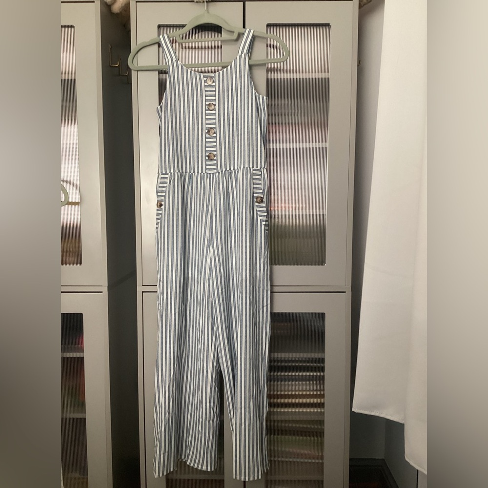 Truly Me Blue and White Striped Jumpsuit